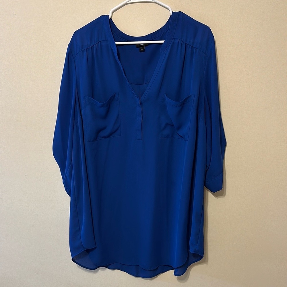 Torrid Blue Relaxed Blouse with 3/4 Sleeves